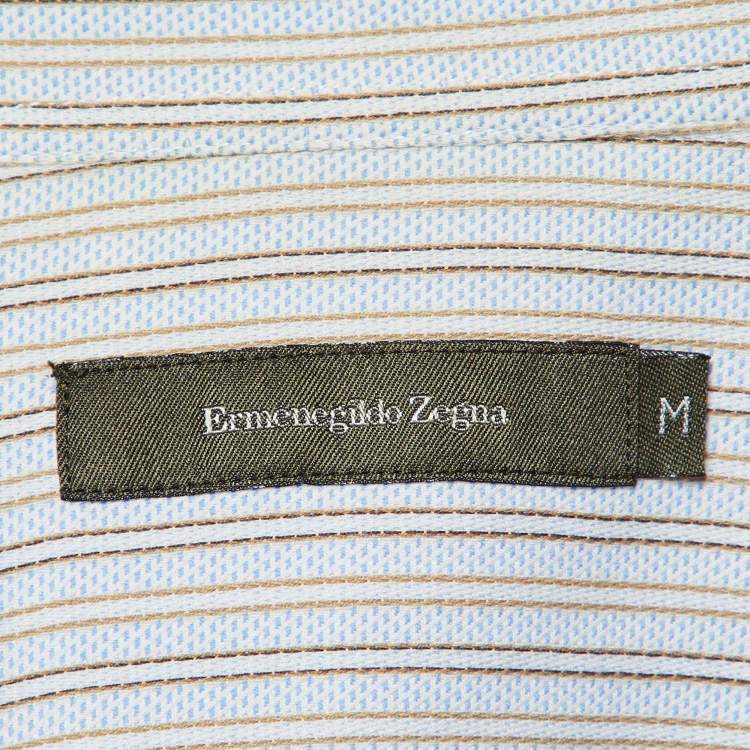 Pre Owned Ermenegildo Zegna Light Blue Striped Cotton Long Sleeve Shirt M