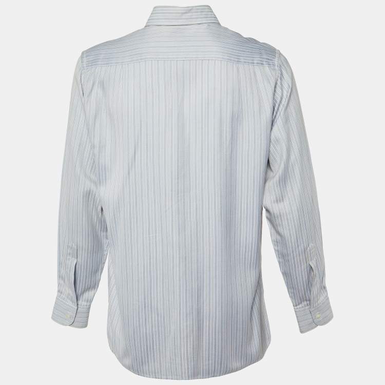Pre Owned Ermenegildo Zegna Light Blue Striped Cotton Long Sleeve Shirt M