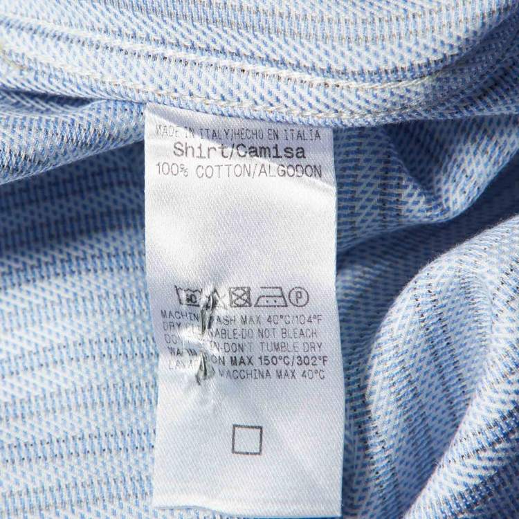 Pre Owned Ermenegildo Zegna Light Blue Striped Cotton Long Sleeve Shirt M
