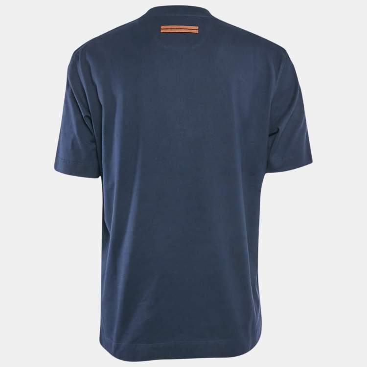 Pre Owned Ermenegildo Zegna Navy Cotton Jersey Crew Neck T-Shirt L