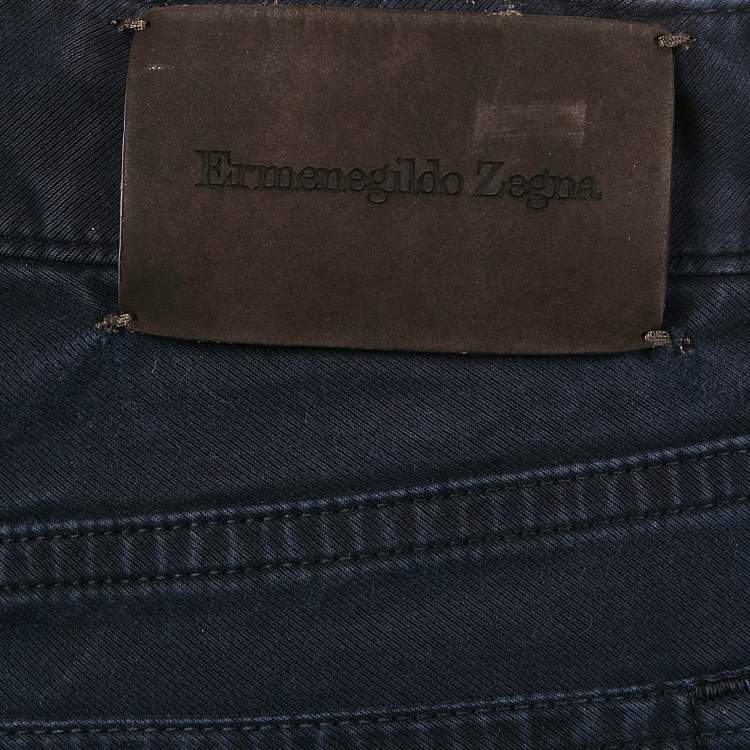 Pre Owned Ermenegildo Zegna Navy Blue Gabardine Straight Leg Tailored Fit Pants XL