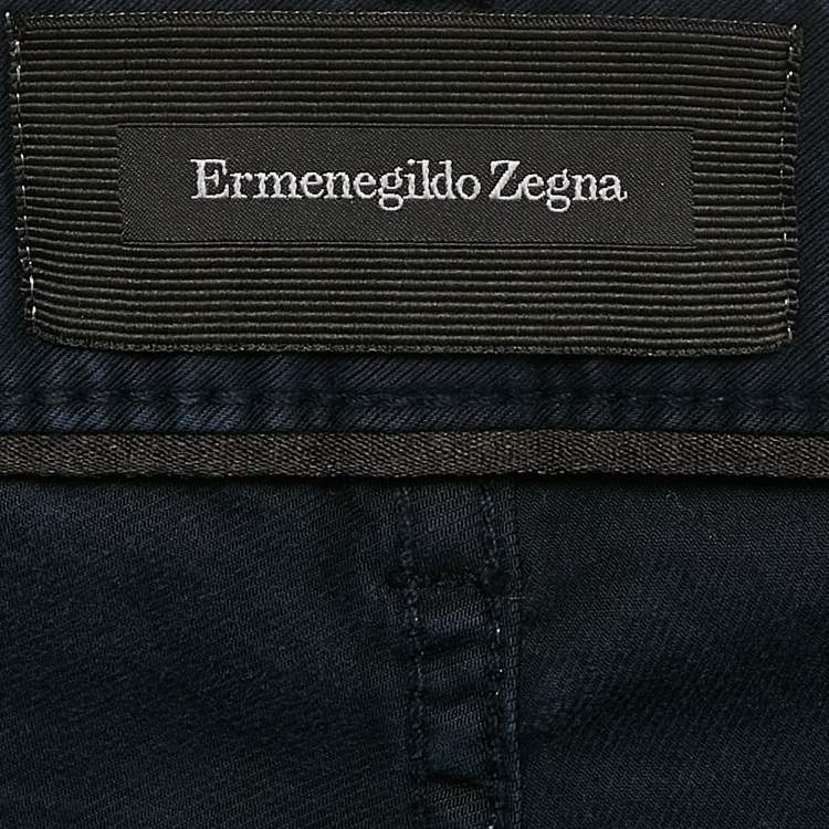 Pre Owned Ermenegildo Zegna Navy Blue Gabardine Straight Leg Tailored Fit Pants XL