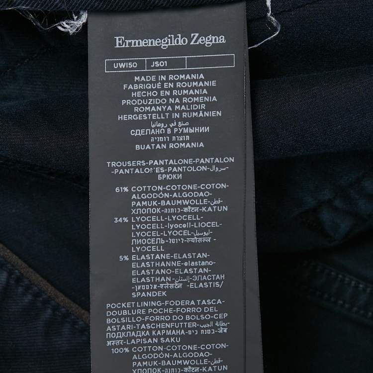 Pre Owned Ermenegildo Zegna Navy Blue Gabardine Straight Leg Tailored Fit Pants XL