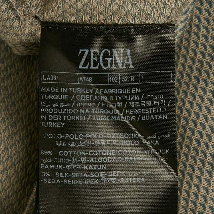 Pre Owned Zegna Grey Cotton & Silk Knit Long Sleeve Polo T-Shirt L