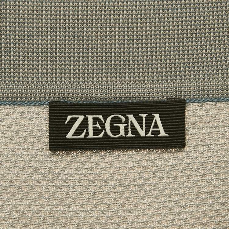Pre Owned Zegna Grey Cotton & Silk Knit Long Sleeve Polo T-Shirt L