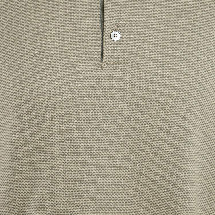 Pre Owned Zegna Grey Cotton & Silk Knit Long Sleeve Polo T-Shirt L