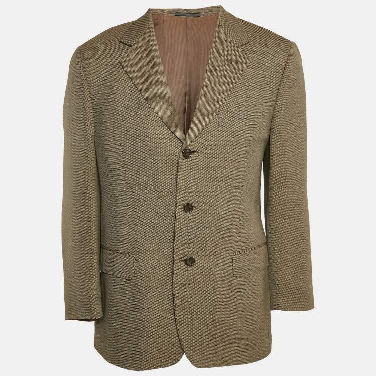 Pre Owned Ermenegildo Zegna Beige Patterned Cotton Blend Single Breasted Blazer L
