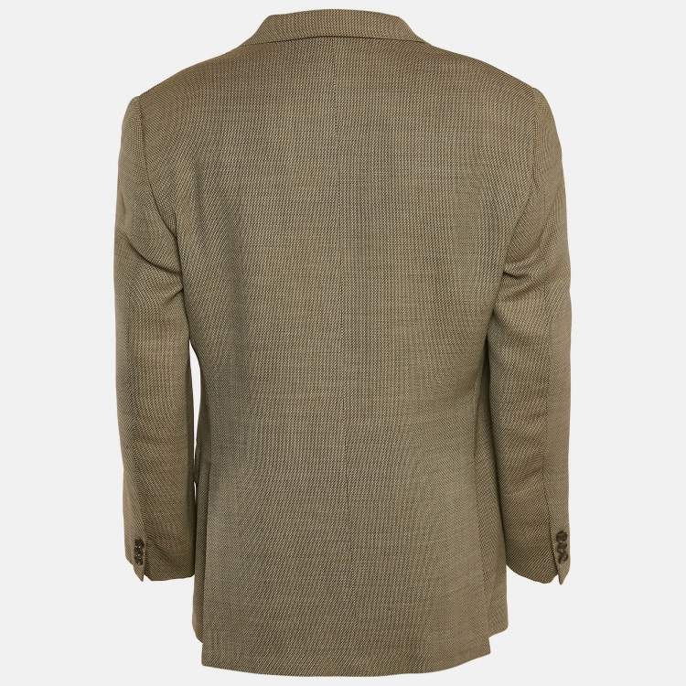 Pre Owned Ermenegildo Zegna Beige Patterned Cotton Blend Single Breasted Blazer L