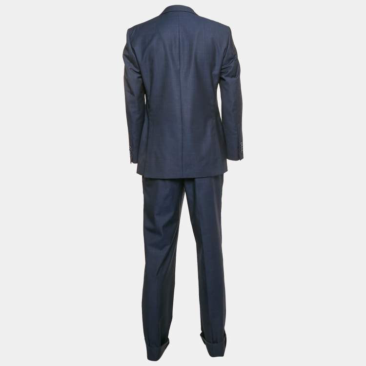 Pre Owned Ermenegildo Zegna Navy Blue Plaid Wool Traveller Pants Suit L