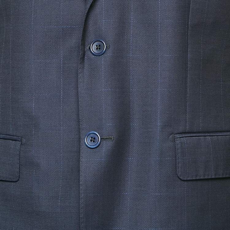 Pre Owned Ermenegildo Zegna Navy Blue Plaid Wool Traveller Pants Suit L