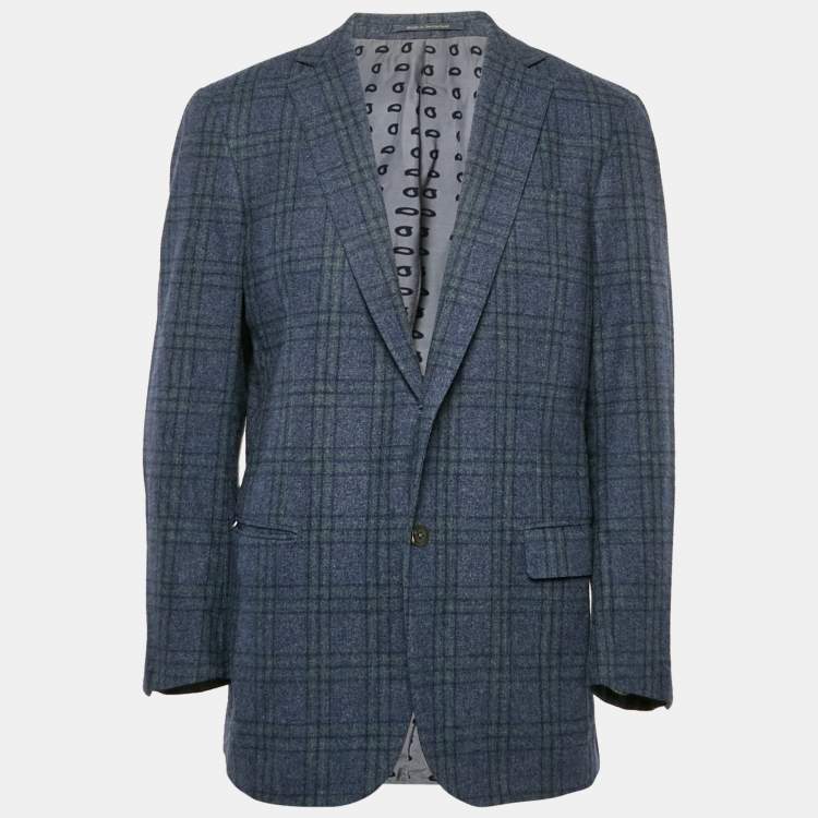 Pre Owned Ermenegildo Zegna Su Misura Blue Plaid Wool Blazer L