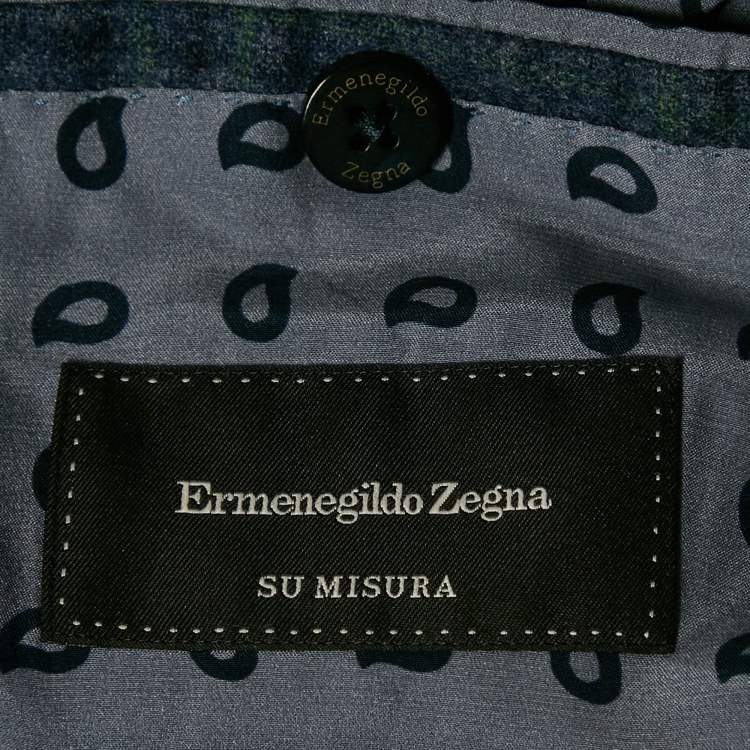 Pre Owned Ermenegildo Zegna Su Misura Blue Plaid Wool Blazer L