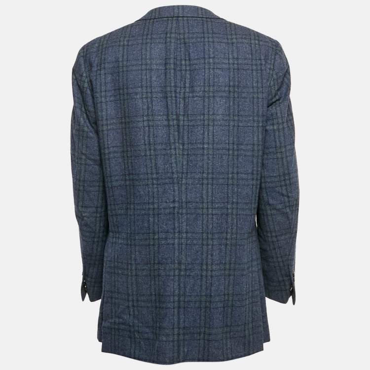 Pre Owned Ermenegildo Zegna Su Misura Blue Plaid Wool Blazer L