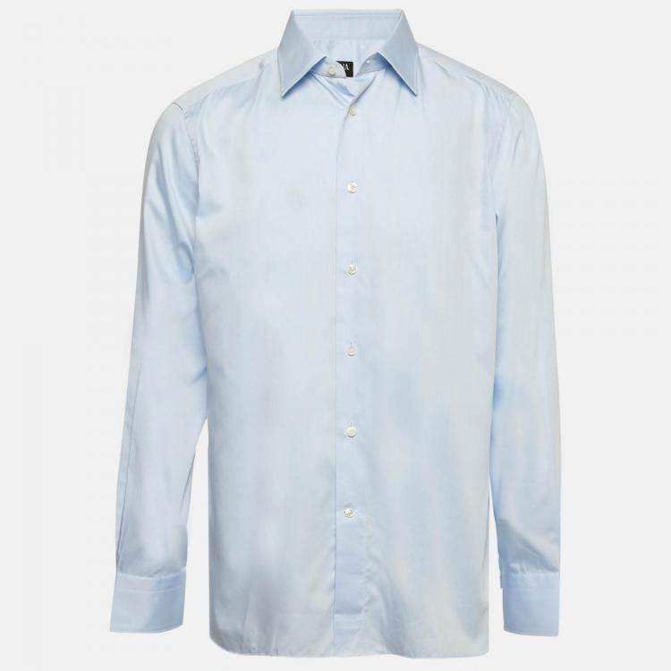 Pre Owned Ermenegildo Zegna Blue Cotton Button Front Shirt XXL