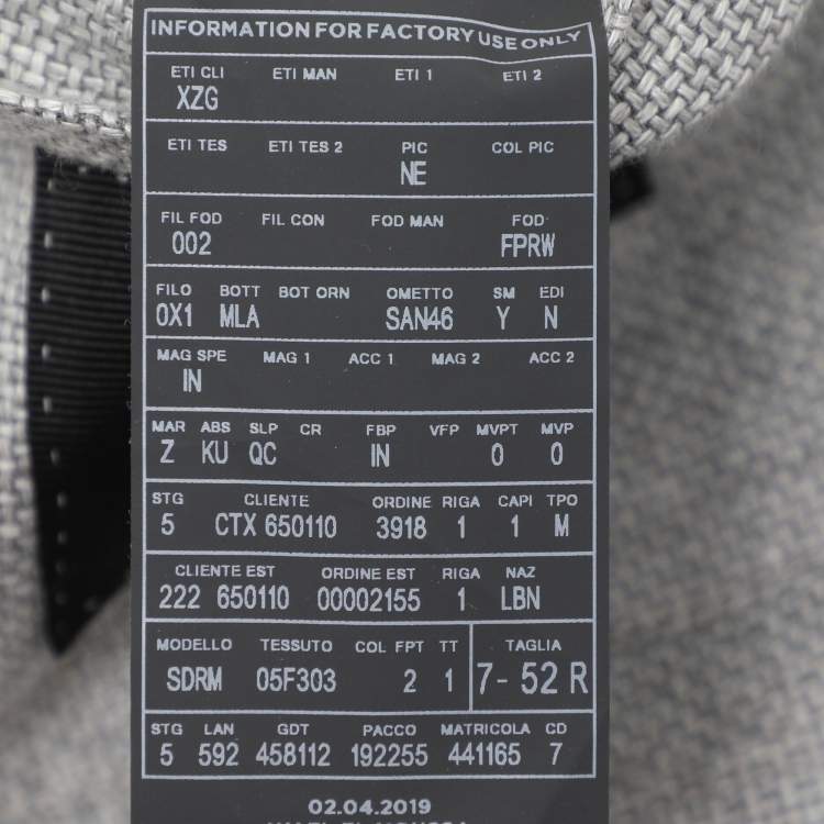 Pre Owned Ermenegildo Zegna Grey Hemp Button Jacket XL