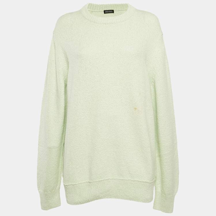 Pre Owned Zegna Green Rib Knit Crewneck Sweater L