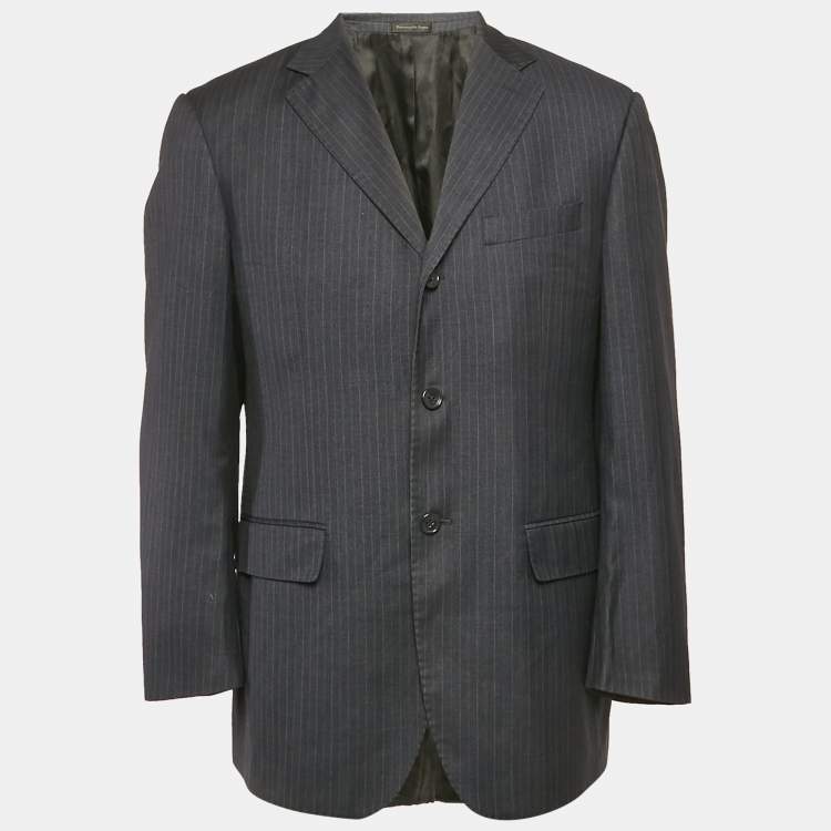 Pre Owned Ermenegildo Zegna Vintage Navy Blue Striped Wool Regular Fit Blazer L