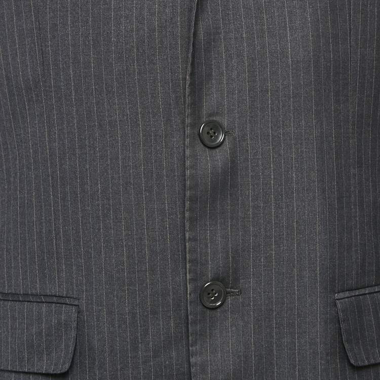 Pre Owned Ermenegildo Zegna Vintage Navy Blue Striped Wool Regular Fit Blazer L