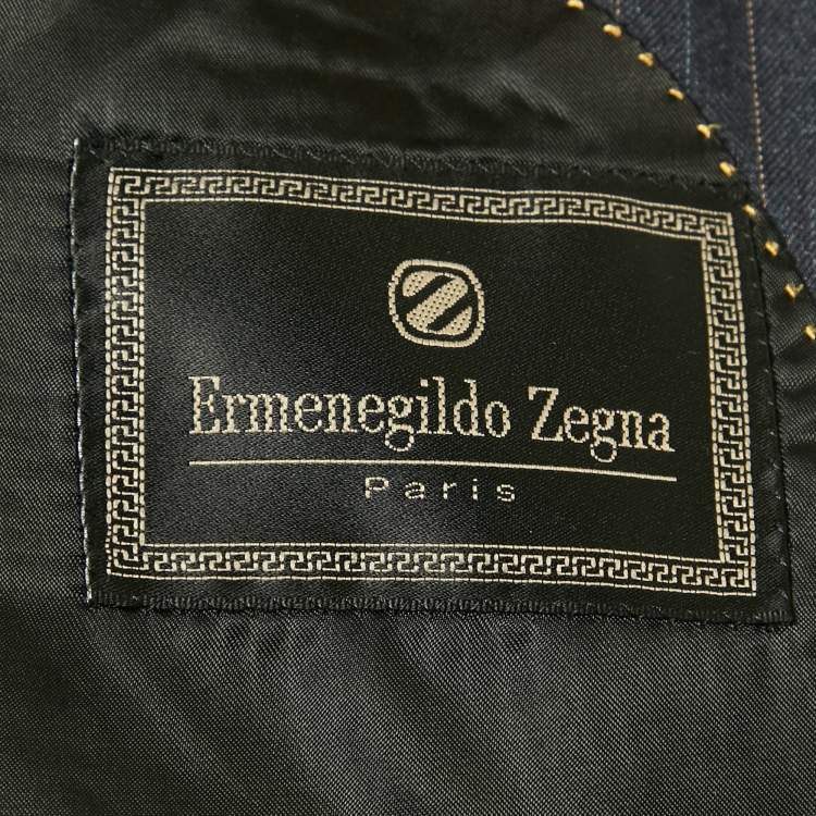 Pre Owned Ermenegildo Zegna Vintage Navy Blue Striped Wool Regular Fit Blazer L