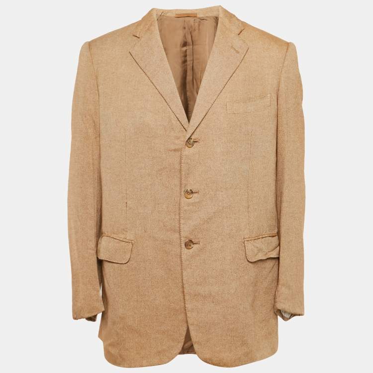 Pre Owned Ermenegildo Zegna Beige Silk & Cashmere Button Front Blazer XL