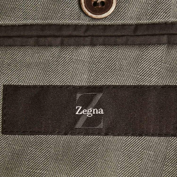 Pre Owned Ermenegildo Zegna Grey Patterned Linen Blend Suit L