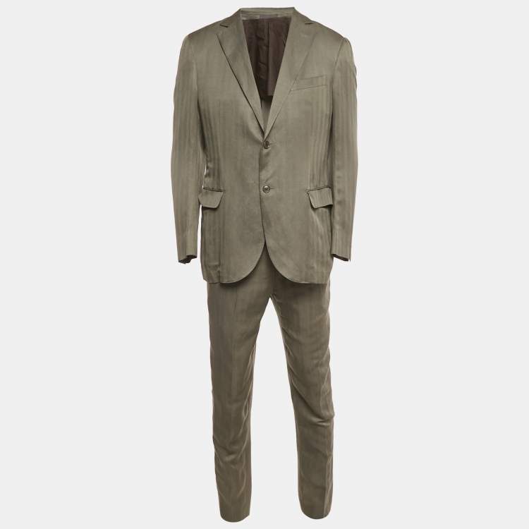 Pre Owned Ermenegildo Zegna Grey Patterned Linen Blend Suit L