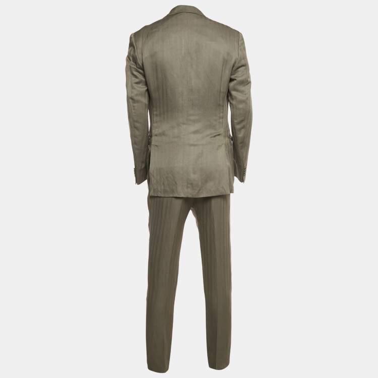 Pre Owned Ermenegildo Zegna Grey Patterned Linen Blend Suit L