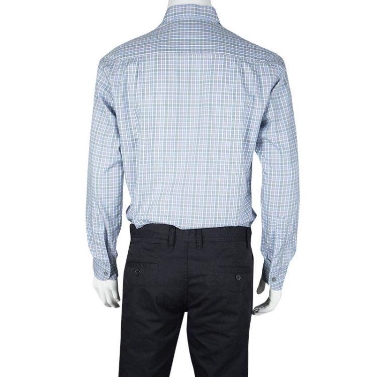 Pre Owned Ermenegildo Zegna Multicolor Checked Long Sleeve Button Front Shirt M