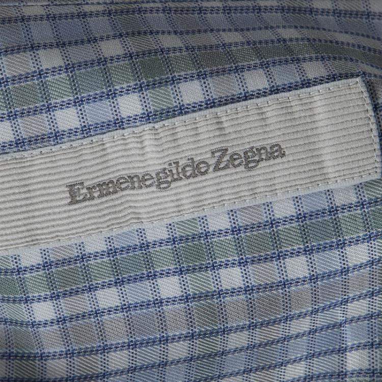 Pre Owned Ermenegildo Zegna Multicolor Checked Long Sleeve Button Front Shirt M