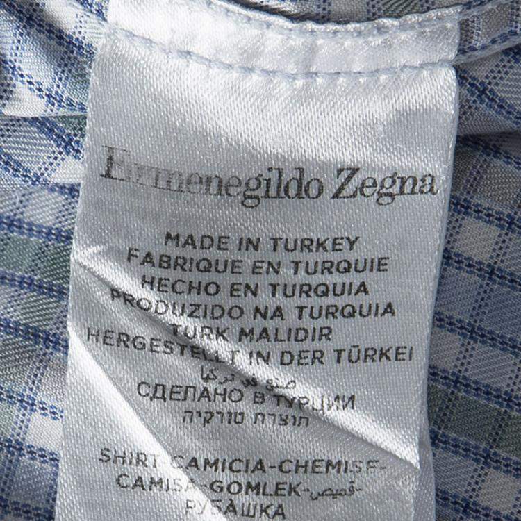 Pre Owned Ermenegildo Zegna Multicolor Checked Long Sleeve Button Front Shirt M