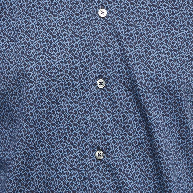 Pre Owned Ermenegildo Zegna Blue Printed Cotton Shirt M