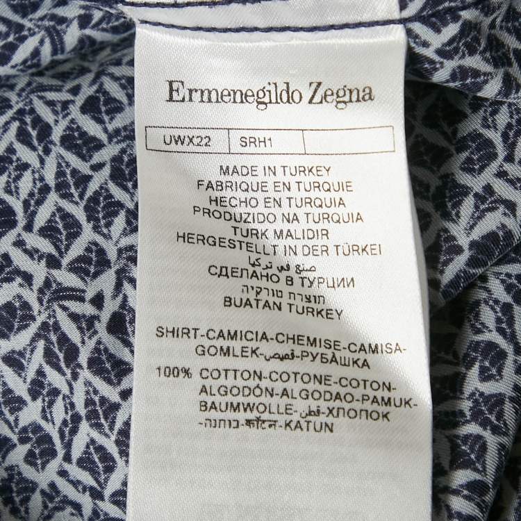 Pre Owned Ermenegildo Zegna Blue Printed Cotton Shirt M