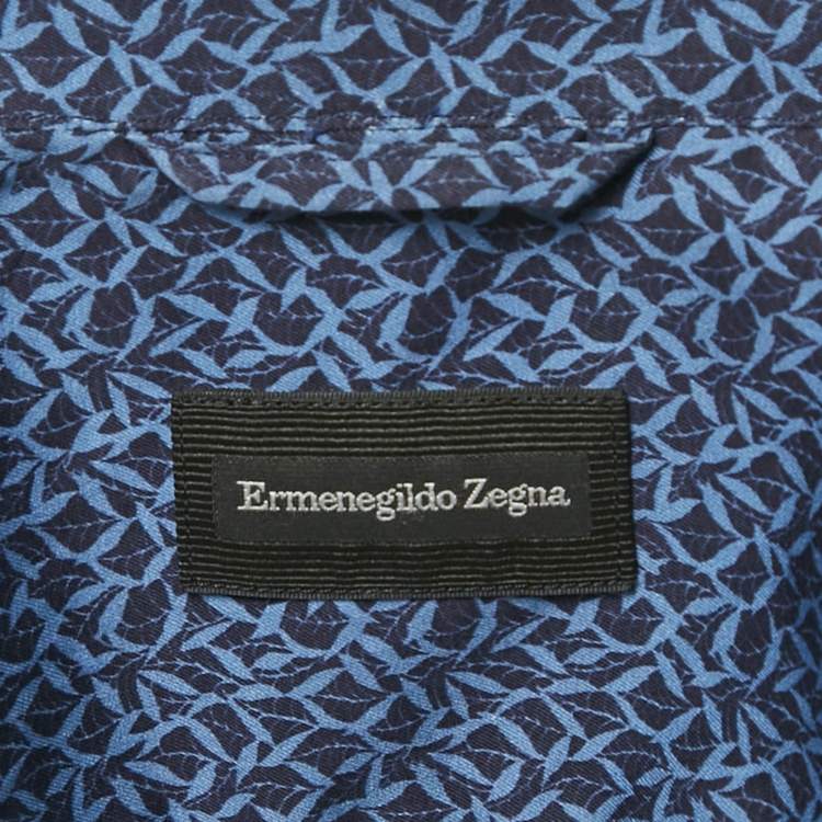Pre Owned Ermenegildo Zegna Blue Printed Cotton Shirt M