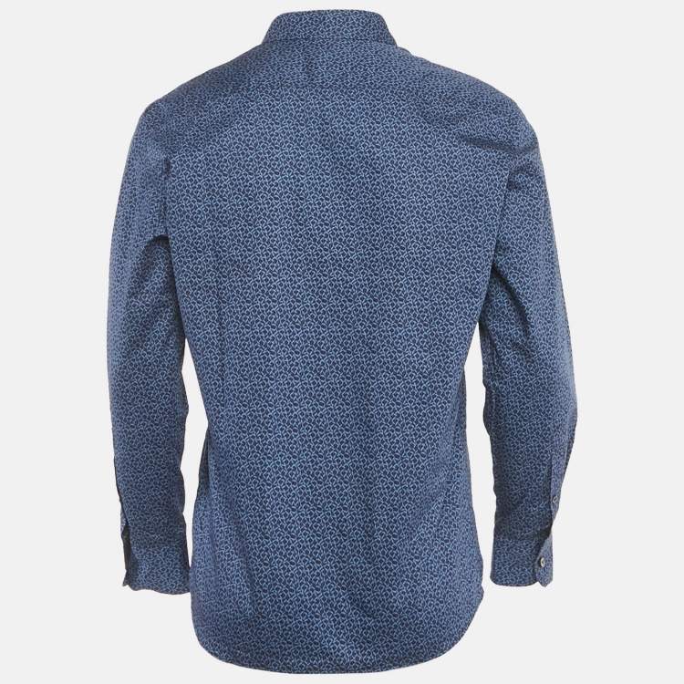Pre Owned Ermenegildo Zegna Blue Printed Cotton Shirt M