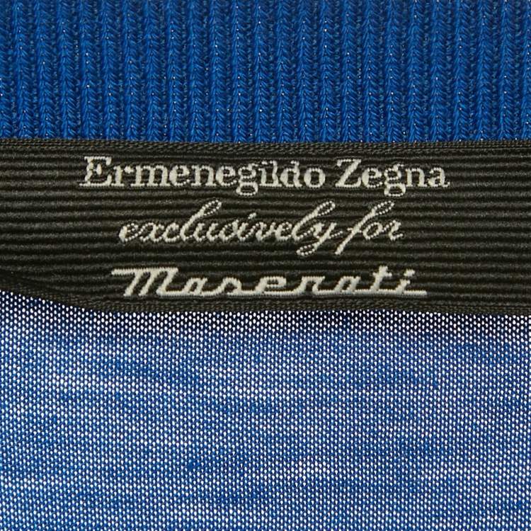 Pre Owned Ermenegildo Zegna X Maserati Blue Printed Cotton Crewneck T-Shirt XXL