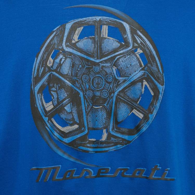 Pre Owned Ermenegildo Zegna X Maserati Blue Printed Cotton Crewneck T-Shirt XXL