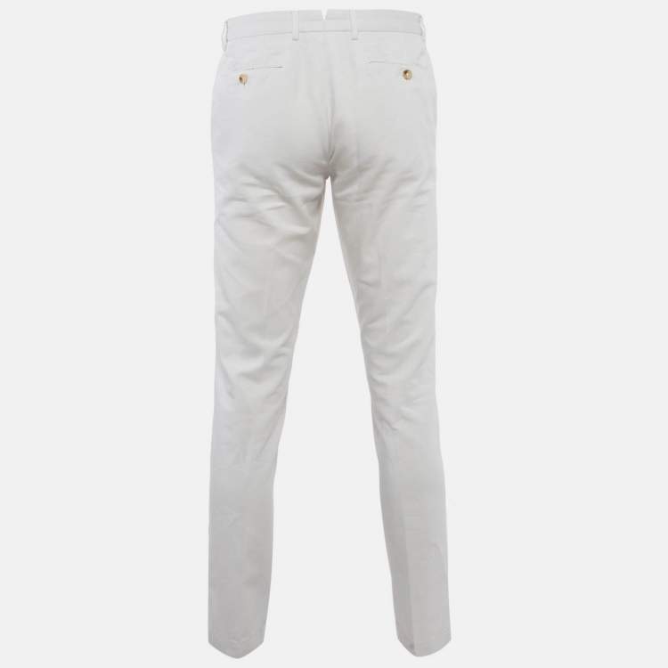 Pre Owned Ermenegildo Zegna Off White Cotton Linen Blend Formal Trousers M