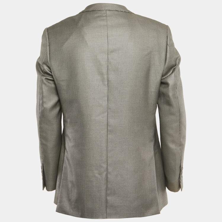 Pre Owned Ermenegildo Zegna Black /Grey Houndstooth Wool Blend Single Breasted Blazer M 