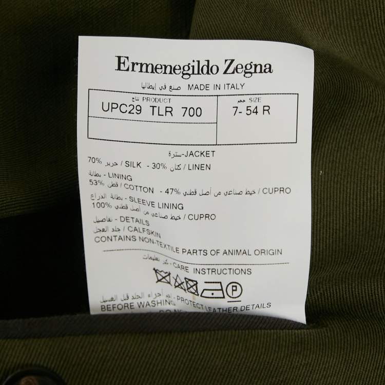 Pre Owned Ermenegildo Zegna Olive Green Silk Blend Single Breasted Blazer XXL