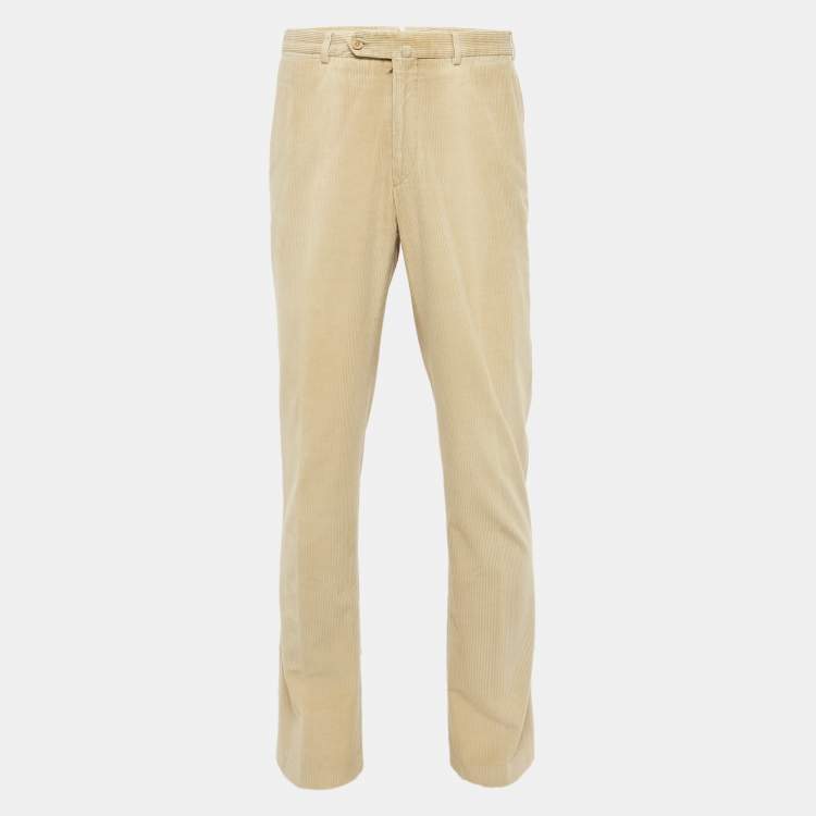 Pre Owned Ermenegildo Zegna Beige Corduroy Regular Fit Pants L/Waist 33"