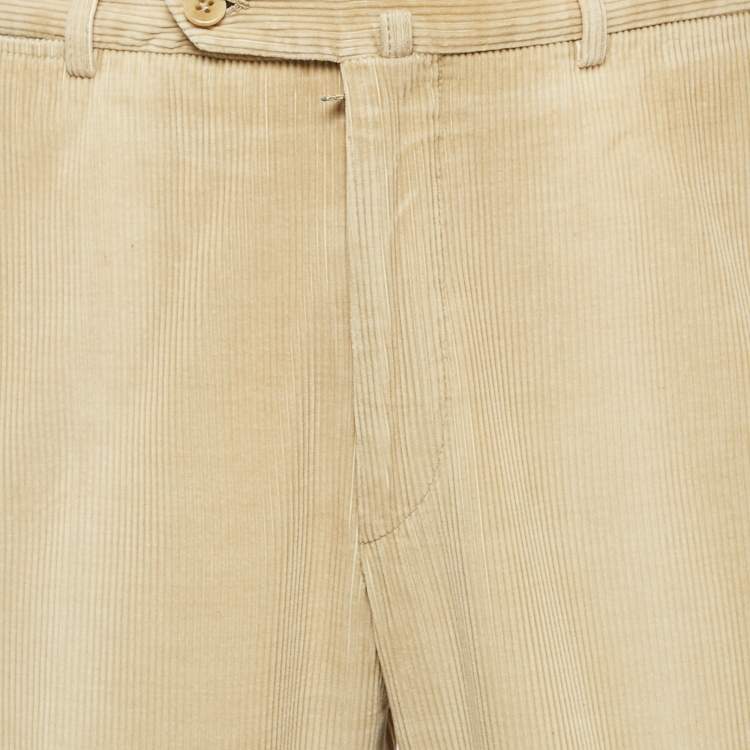 Pre Owned Ermenegildo Zegna Beige Corduroy Regular Fit Pants L/Waist 33"