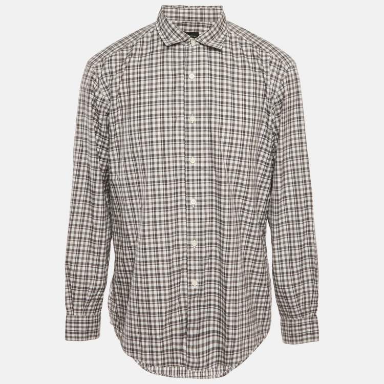 Pre Owned Ermenegildo Zegna Grey Checkered Cotton Traveller Fit Shirt XXL