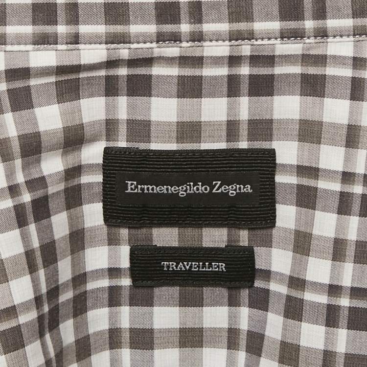 Pre Owned Ermenegildo Zegna Grey Checkered Cotton Traveller Fit Shirt XXL