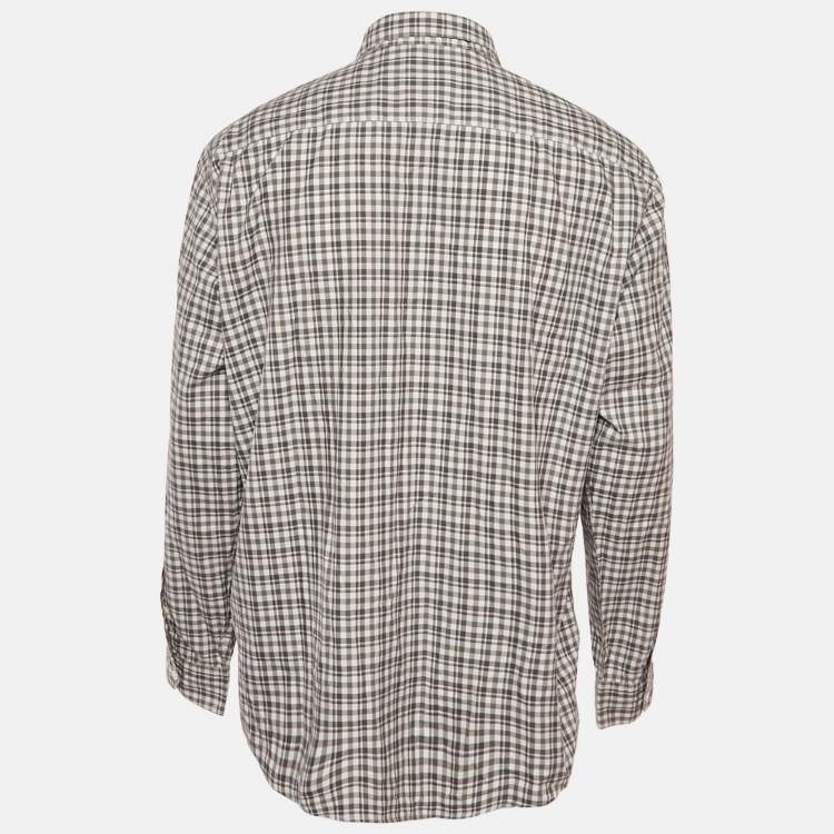 Pre Owned Ermenegildo Zegna Grey Checkered Cotton Traveller Fit Shirt XXL