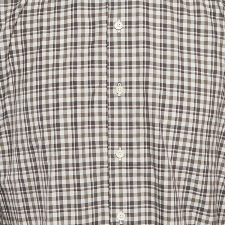 Pre Owned Ermenegildo Zegna Grey Checkered Cotton Traveller Fit Shirt XXL