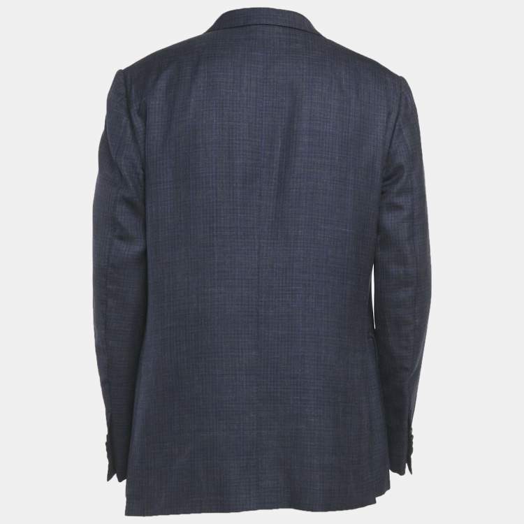Pre Owned Ermenegildo Zegna Navy Blue Checks Cotton Blend Blazer XXL