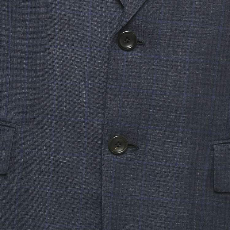 Pre Owned Ermenegildo Zegna Navy Blue Checks Cotton Blend Blazer XXL