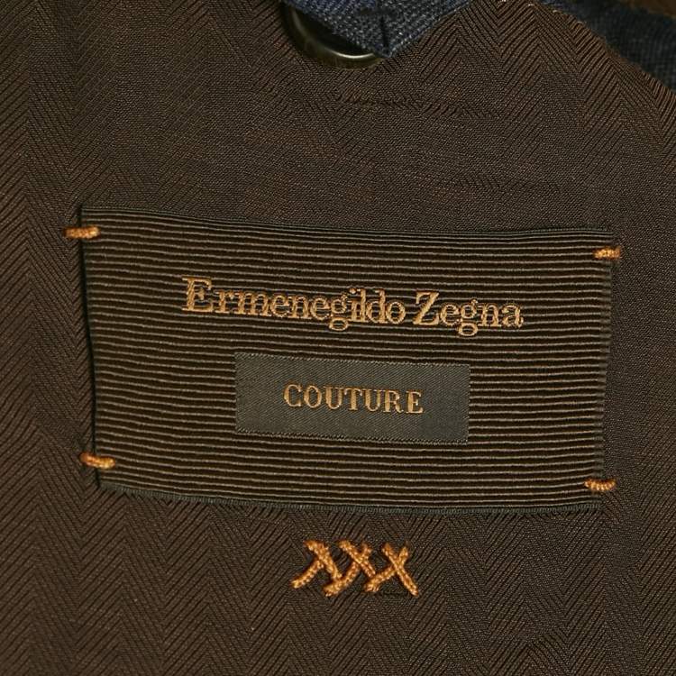 Pre Owned Ermenegildo Zegna Navy Blue Checks Cotton Blend Blazer XXL