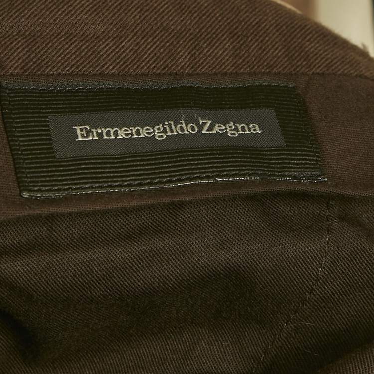 Pre Owned Ermenegildo Zegna Brown Cotton Regular Fit Pants XL/Waist 36"