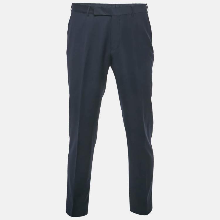 مملوكة مسبقًا Ermenegildo Zegna Navy Blue Wool Regular Fit Trousers L